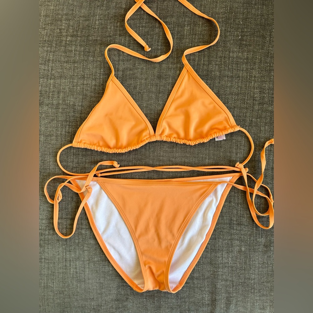 Vintage 2006 Victoria's Secret Peachy Orange String Bikini Set Size Medium M
